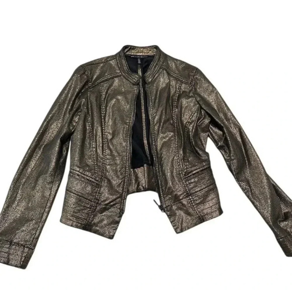 White House Black Market Jackets & Blazers - White House Black Market Women's Gold Biker Moto Jacket Size 14